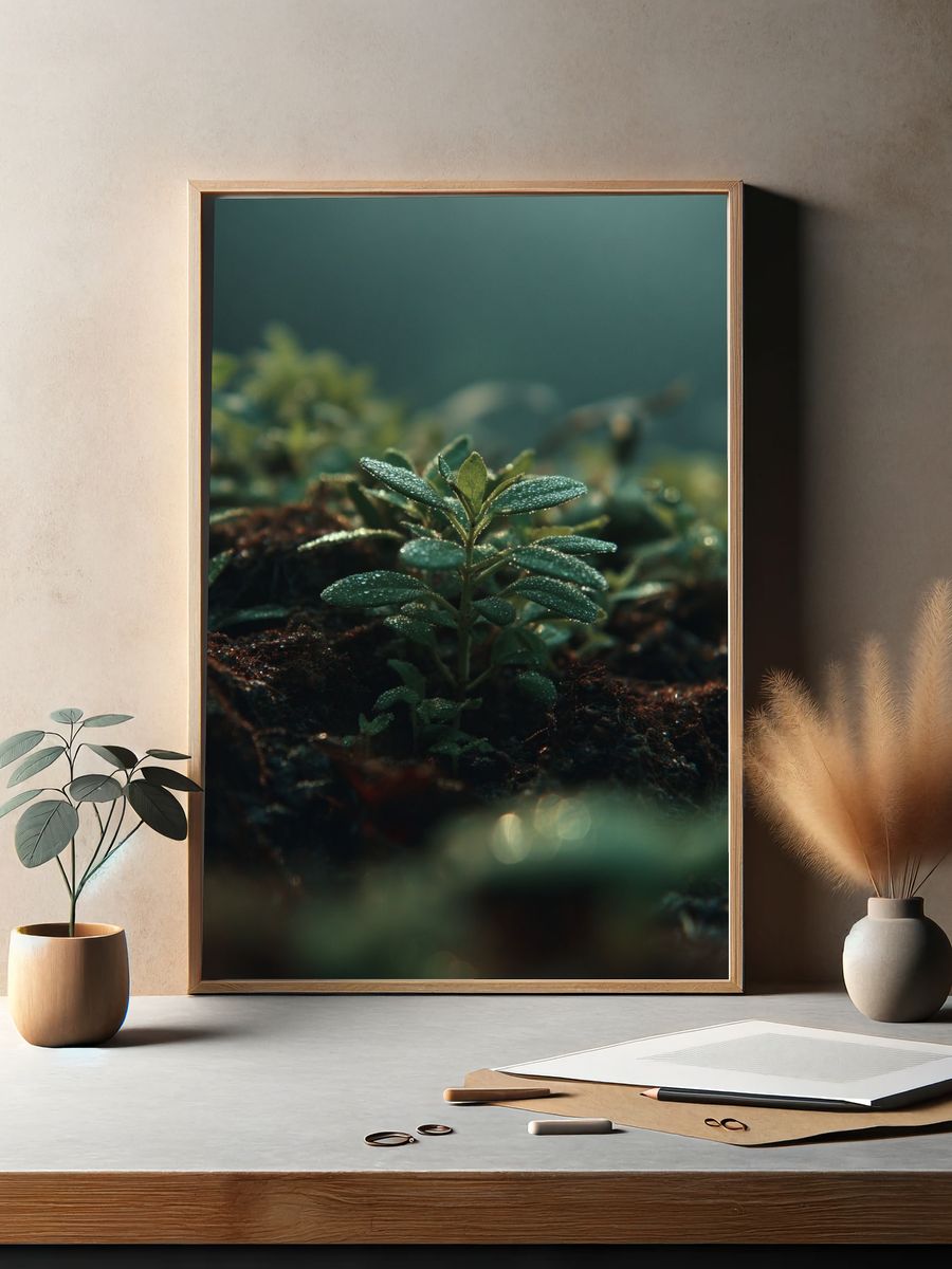 Dewy Green Plant — Nature Print. — room view 2
