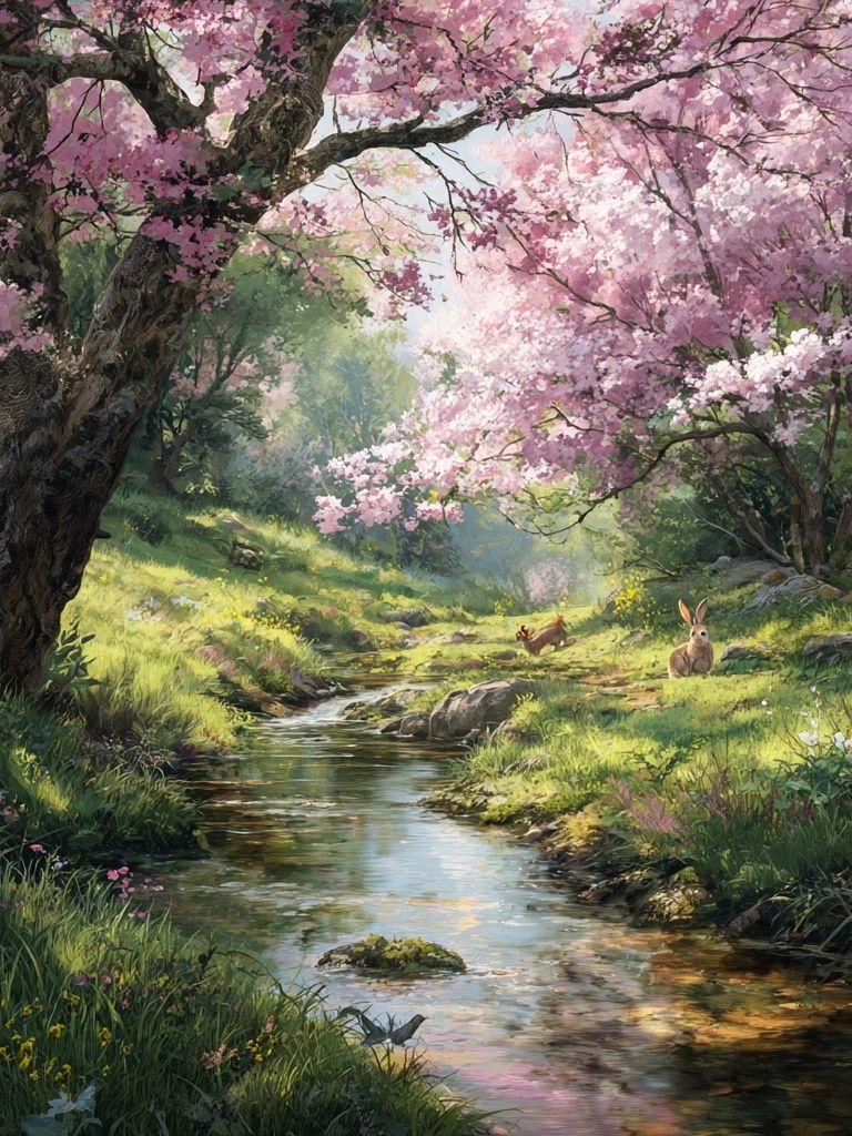 Cherry Blossom Stream — Nature Print. poster — nature art