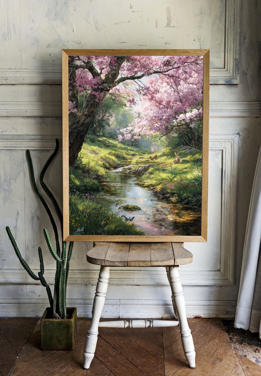 Cherry Blossom Stream — Nature Print. — room view 1