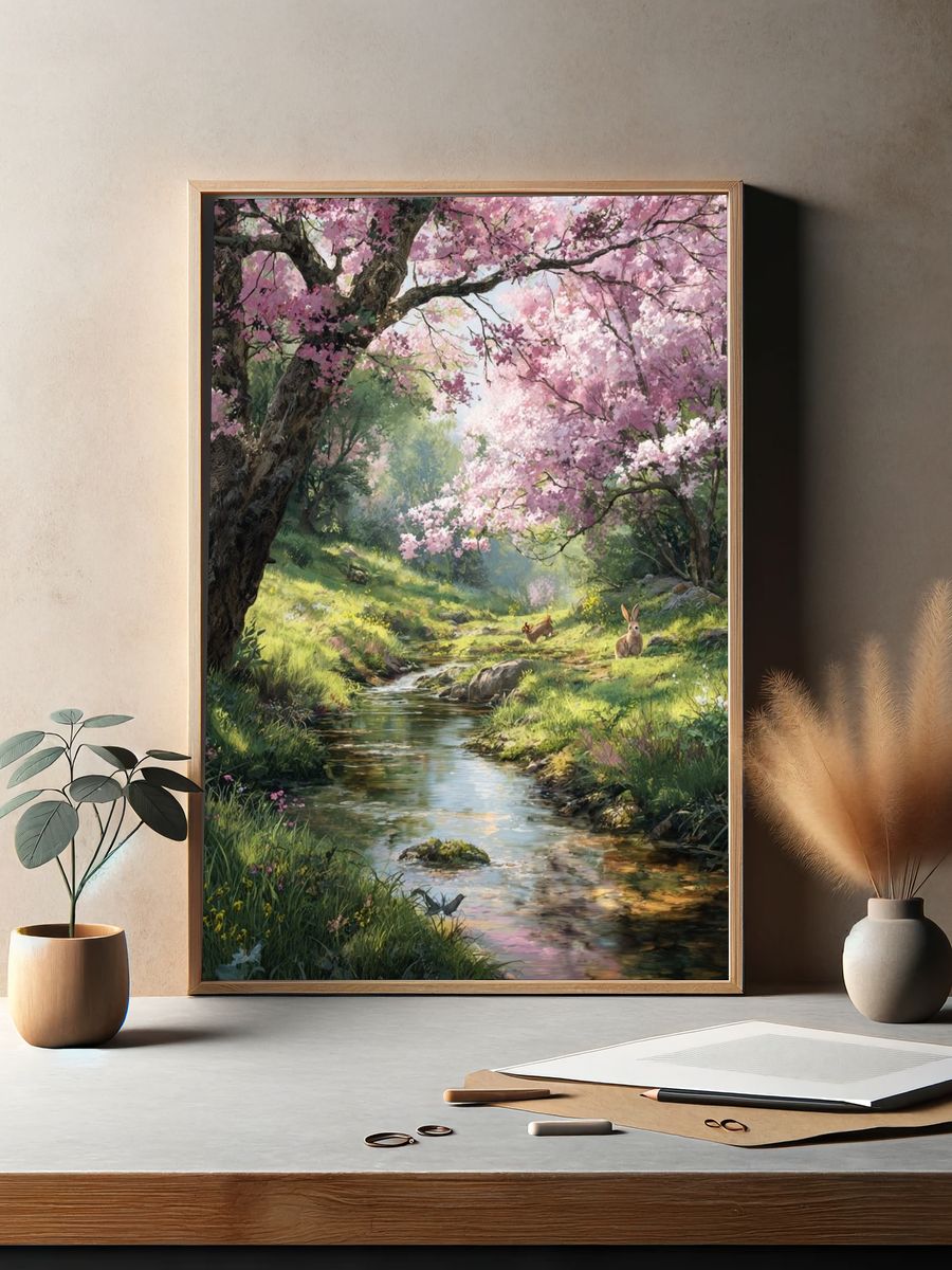 Cherry Blossom Stream — Nature Print. — room view 2