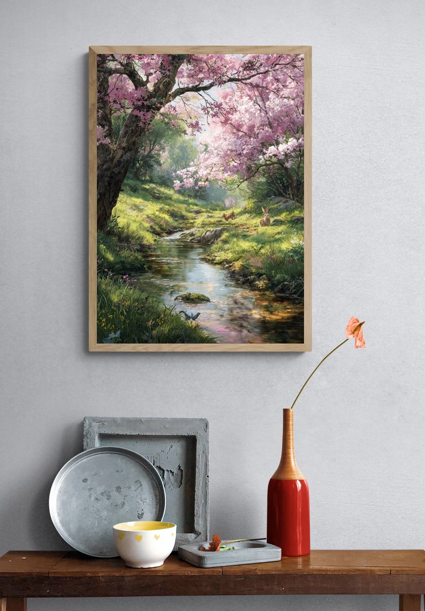 Cherry Blossom Stream — Nature Print. — room view 3