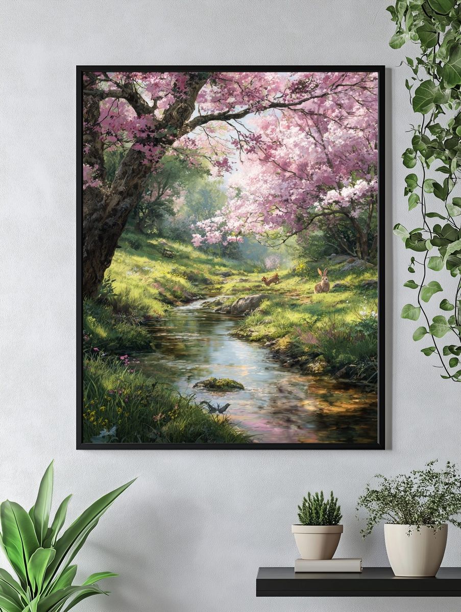 Cherry Blossom Stream — Nature Print. — room view 4