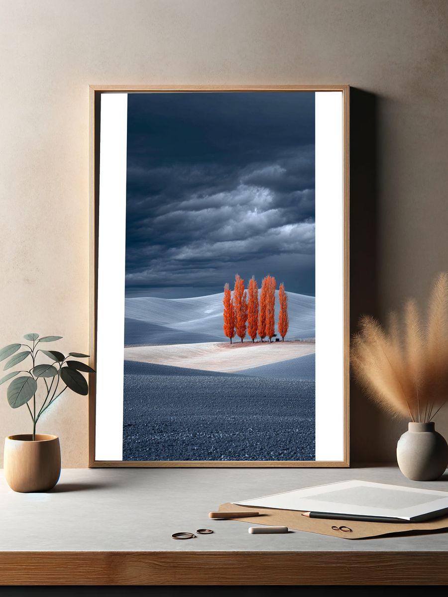 Autumn Trees in a Dramatic Landscape Poster. — room view 2
