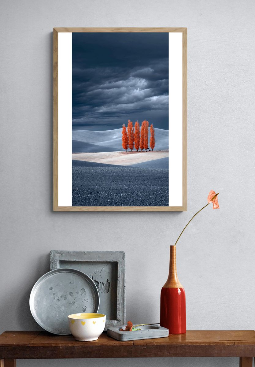 Autumn Trees in a Dramatic Landscape Poster. — room view 3