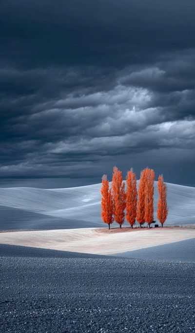 Autumn Trees in a Dramatic Landscape Poster
