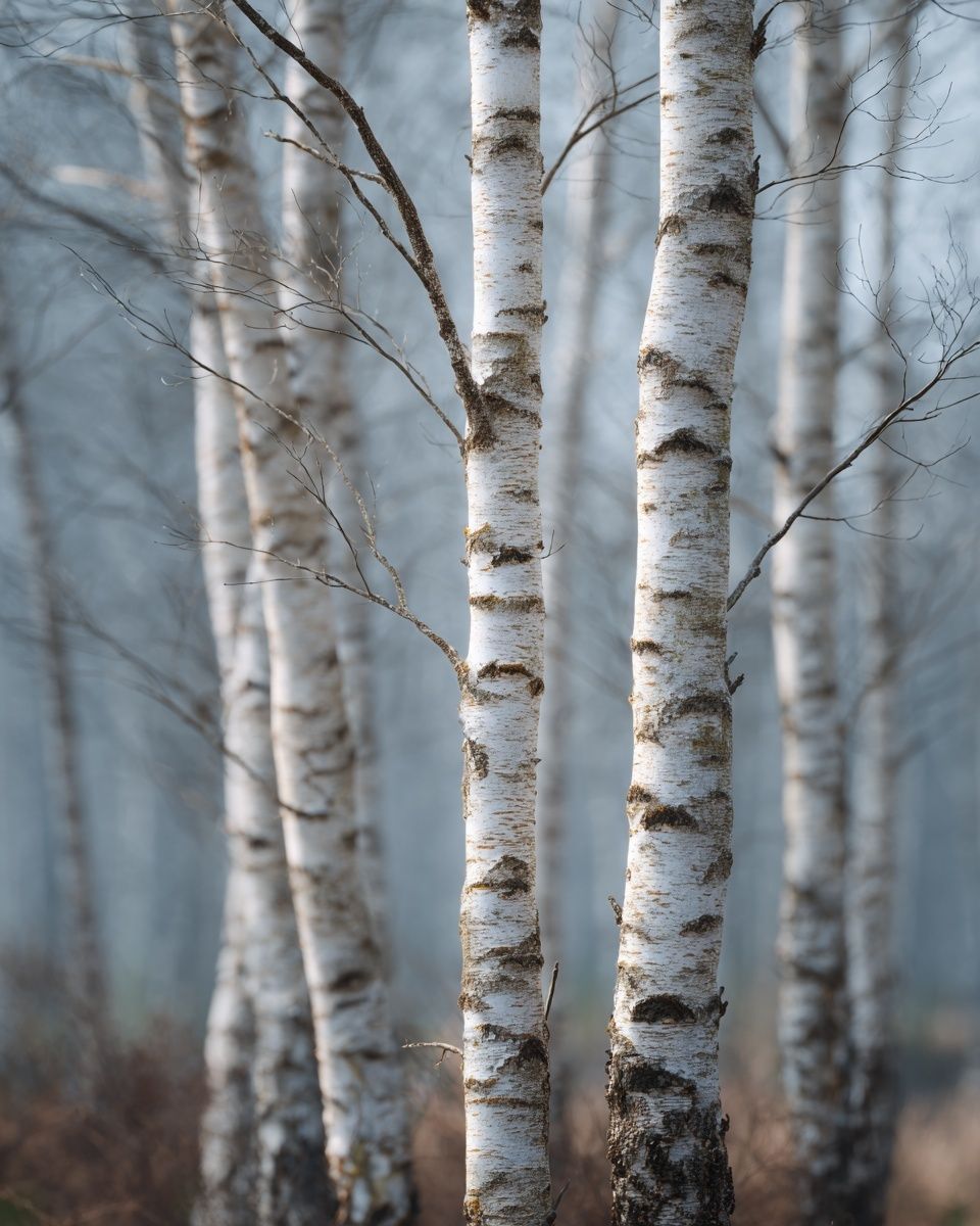 Birch Trees in Mist — Nature Photography Poster. poster detail