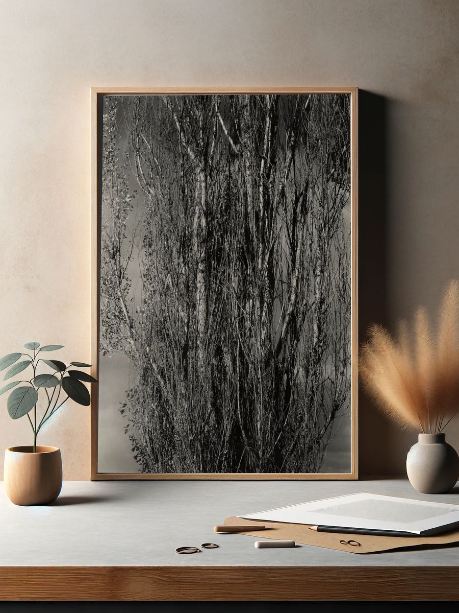 Monochrome Tree Silhouette Poster. — room view 2