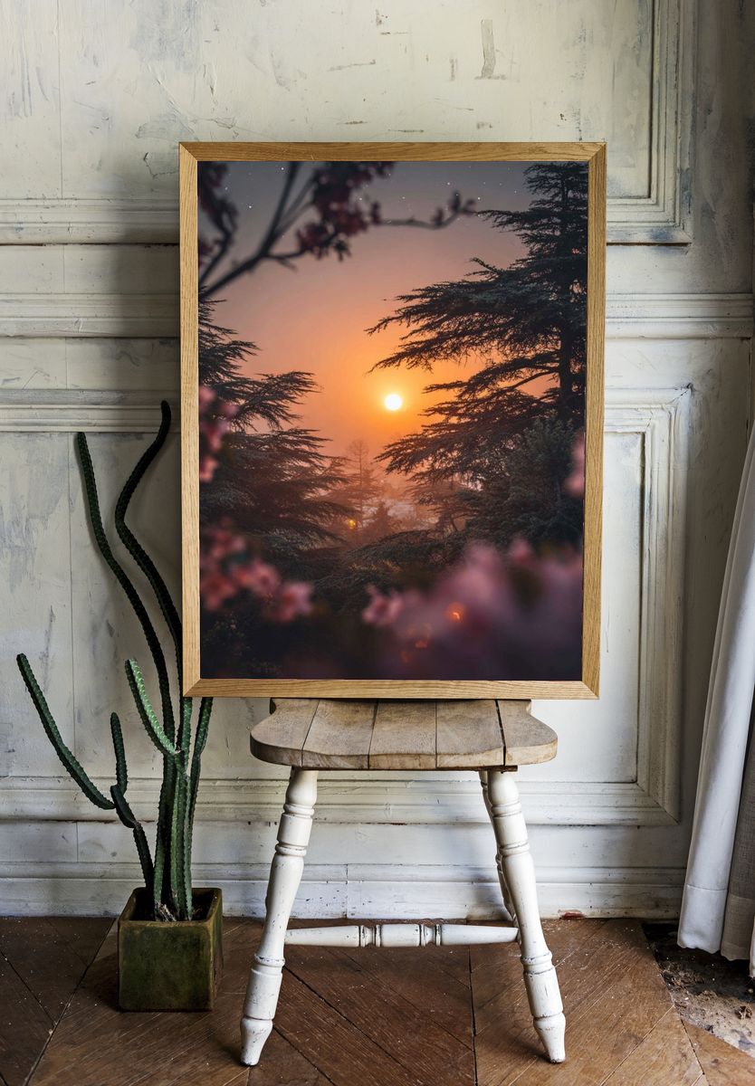 Sunset Through Blossoms — Nature Print. — room view 1