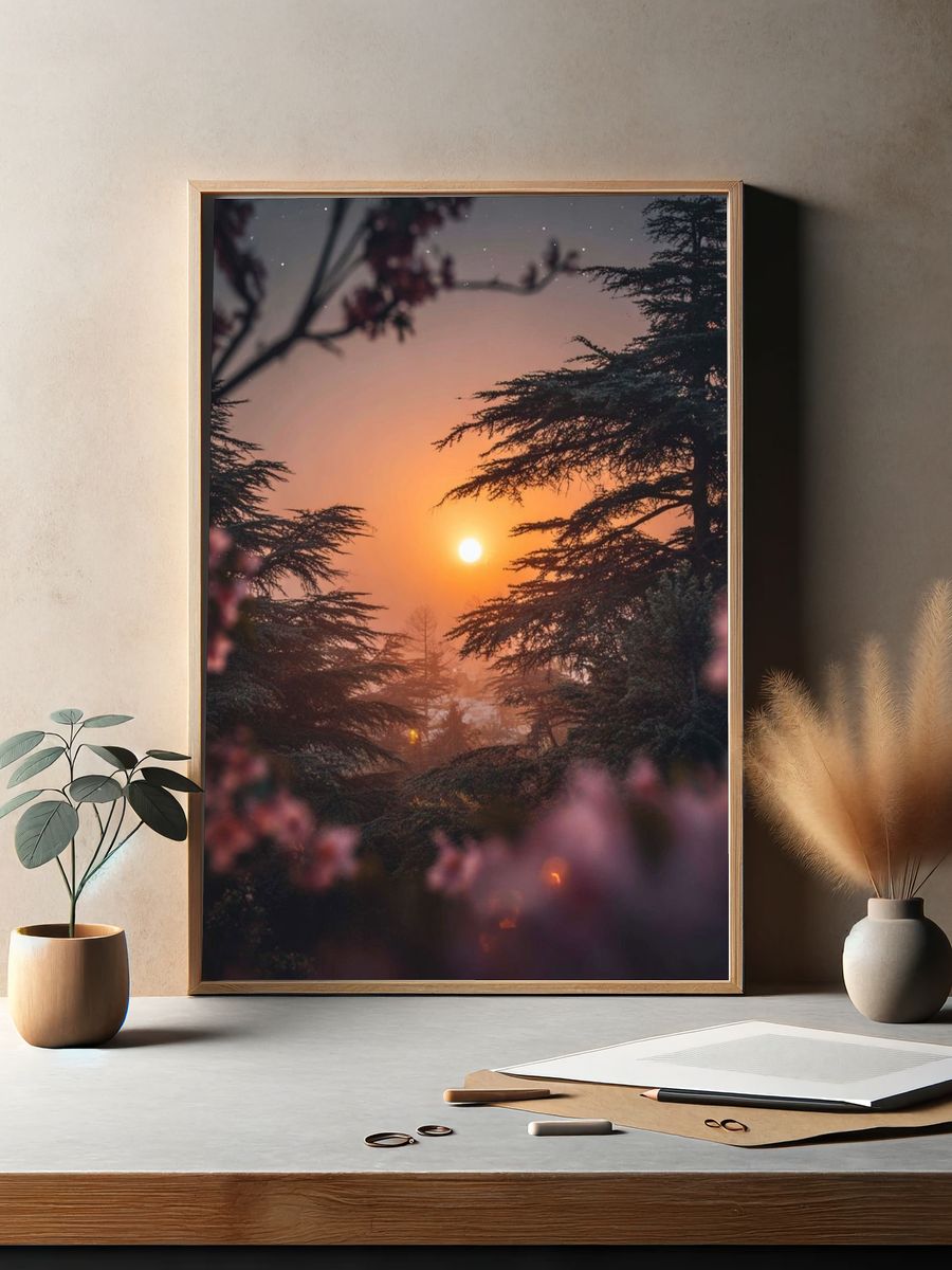 Sunset Through Blossoms — Nature Print. — room view 2