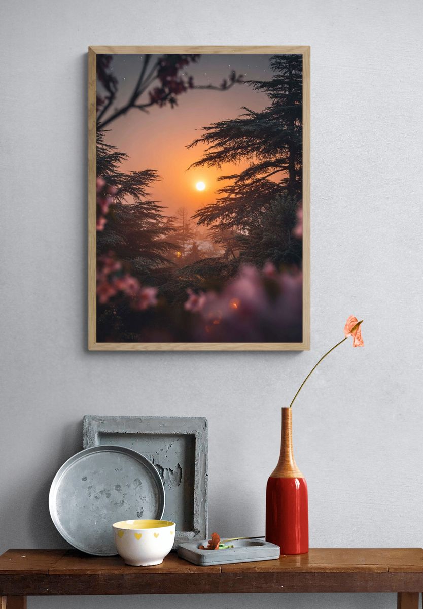 Sunset Through Blossoms — Nature Print. — room view 3