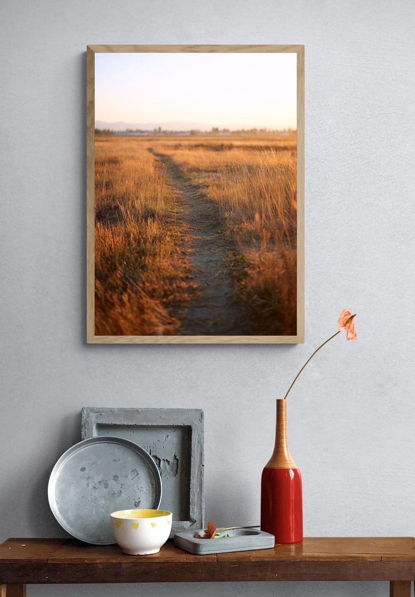 Golden Pathway at Sunset Poster. — room view 3