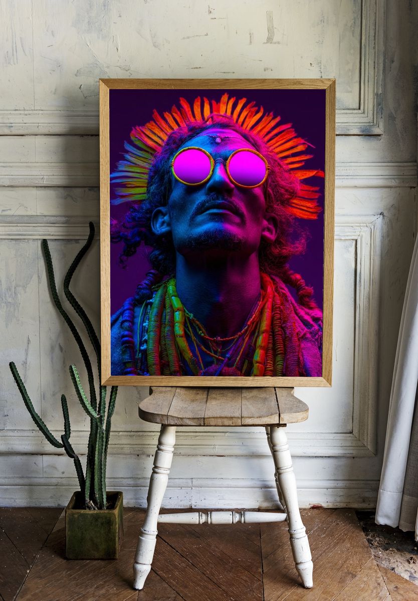 Neon Tribal Portrait Print. — room view 1