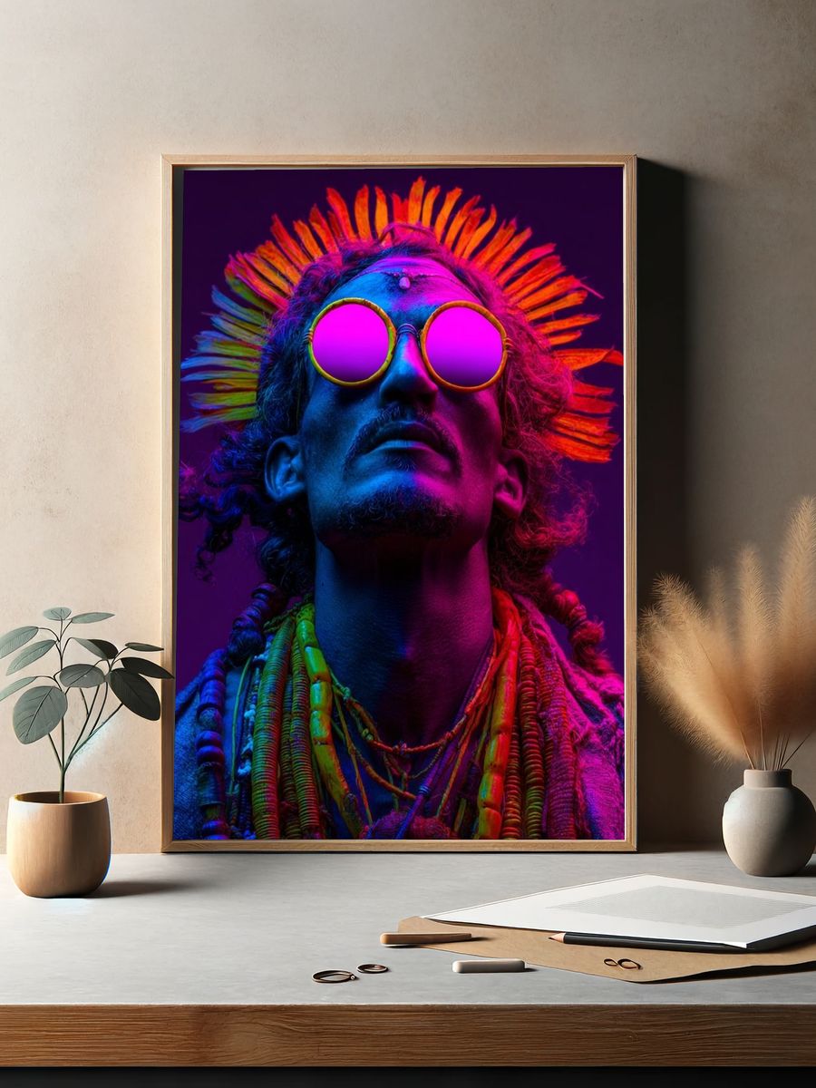Neon Tribal Portrait Print. — room view 2