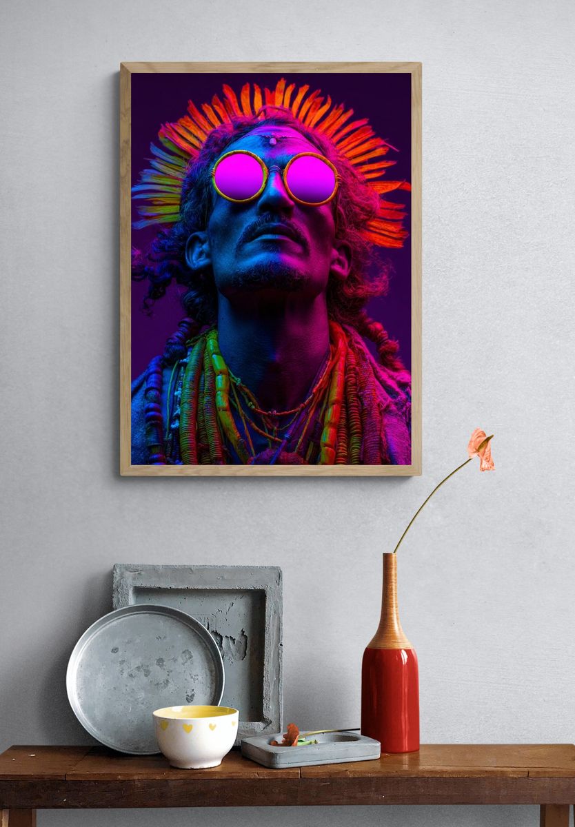 Neon Tribal Portrait Print. — room view 3