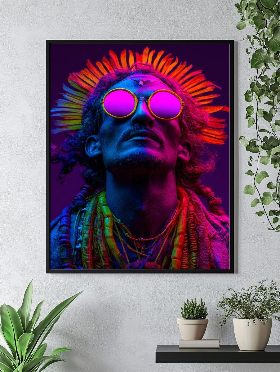 Neon Tribal Portrait Print. — room view 4