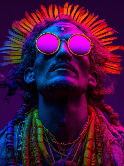 Neon Tribal Portrait Print. poster print
