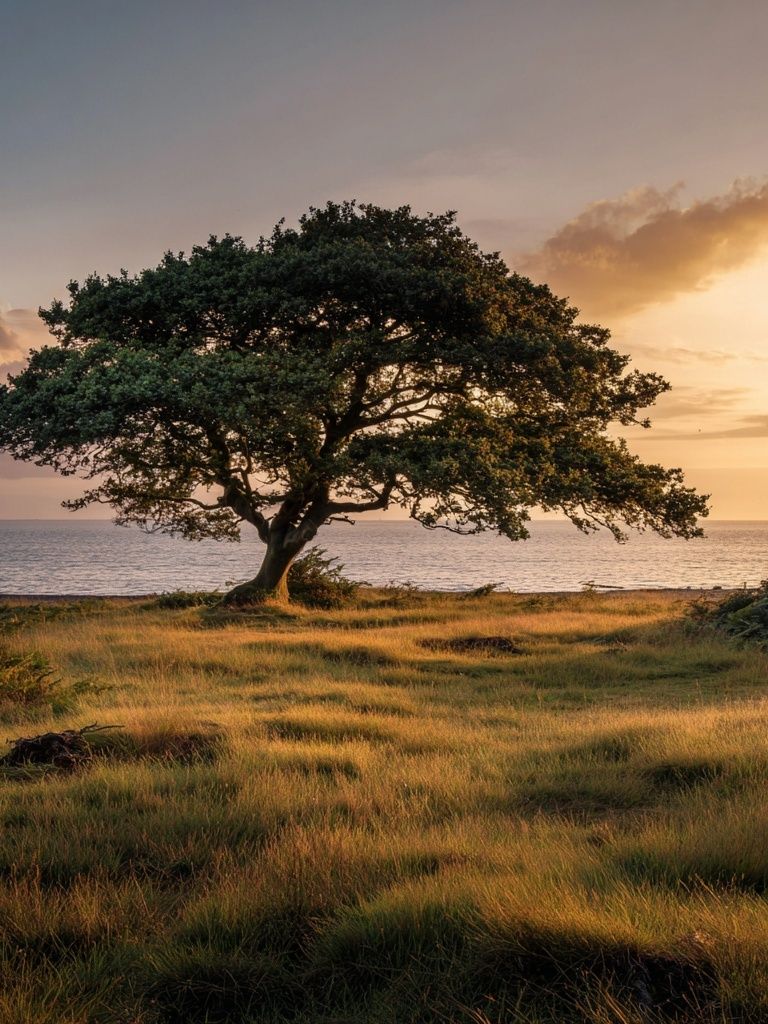 Solitary Tree at Sunset Poster. poster — nature art