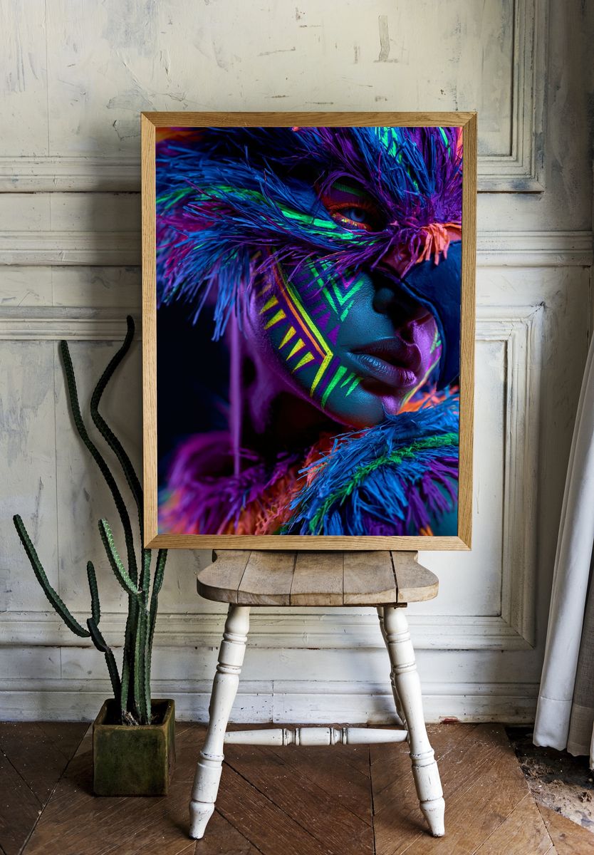 Neon Tribal Portrait Print. — room view 1