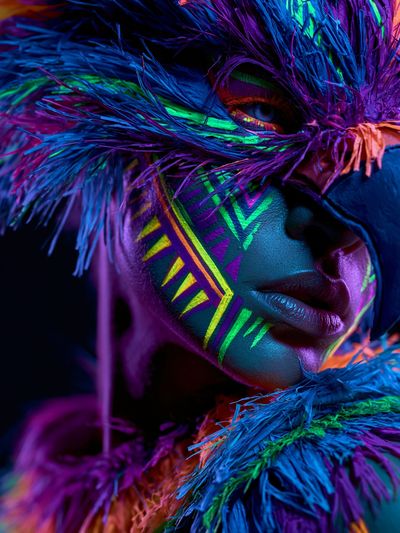 Neon Tribal Portrait Print. poster