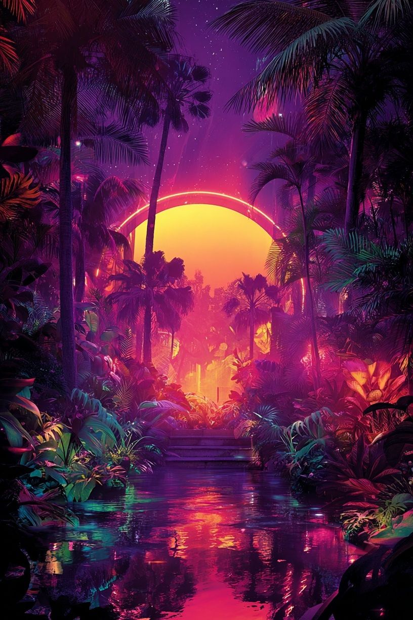 Neon Tropical Sunset Poster. poster detail