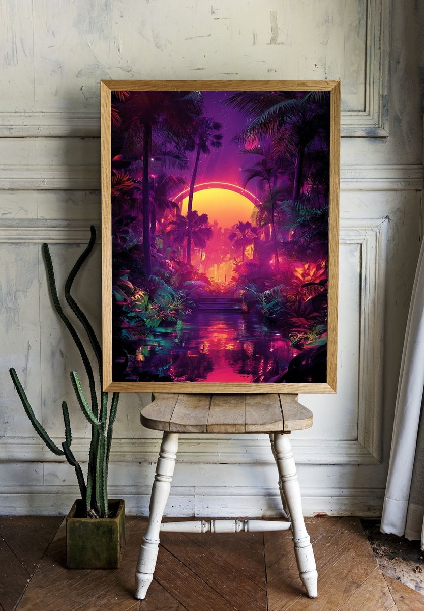 Neon Tropical Sunset Poster. — room view 1
