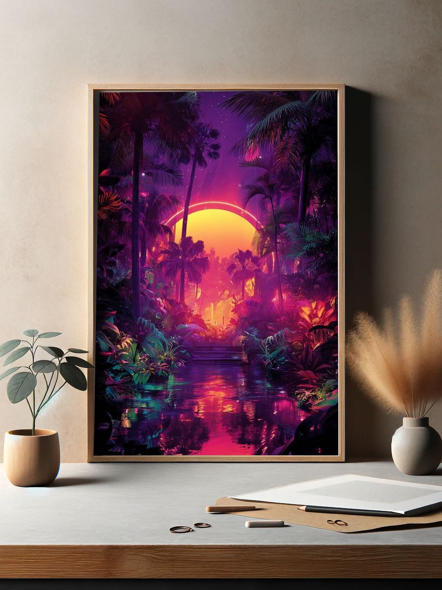 Neon Tropical Sunset Poster. — room view 2