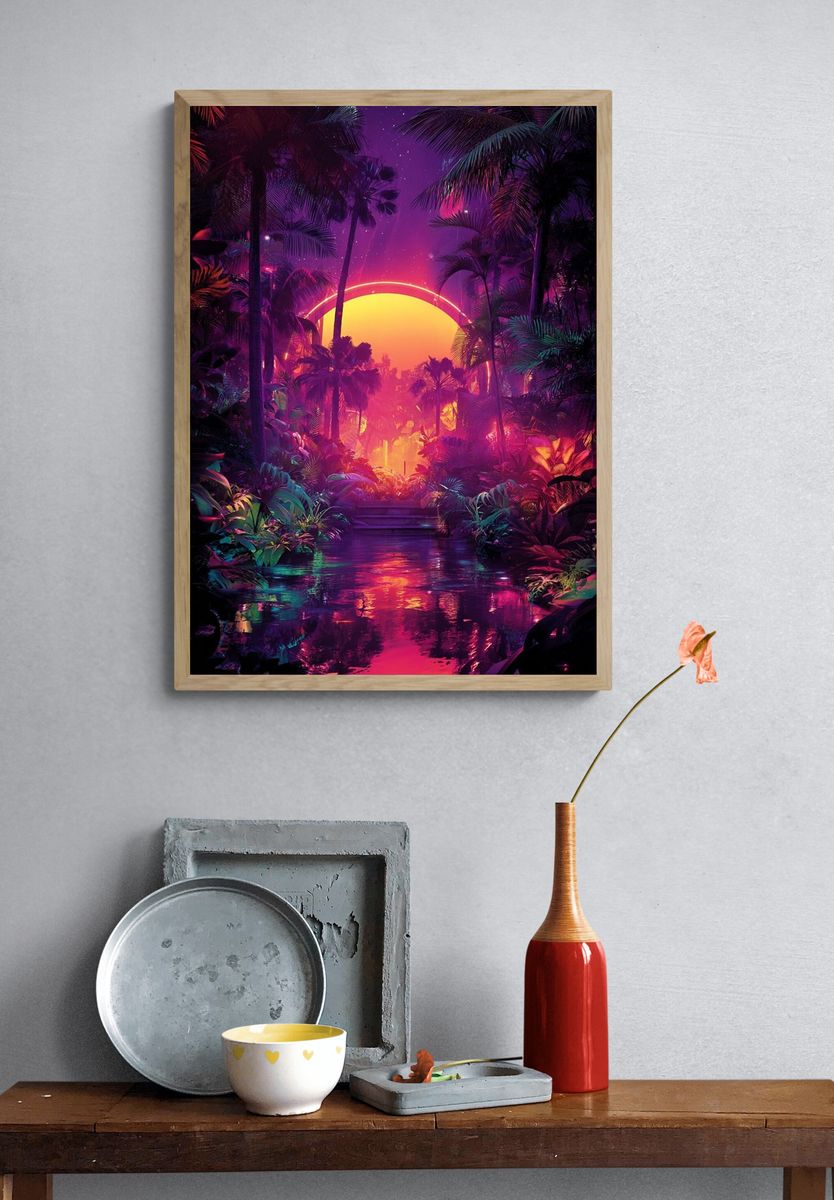 Neon Tropical Sunset Poster. — room view 3