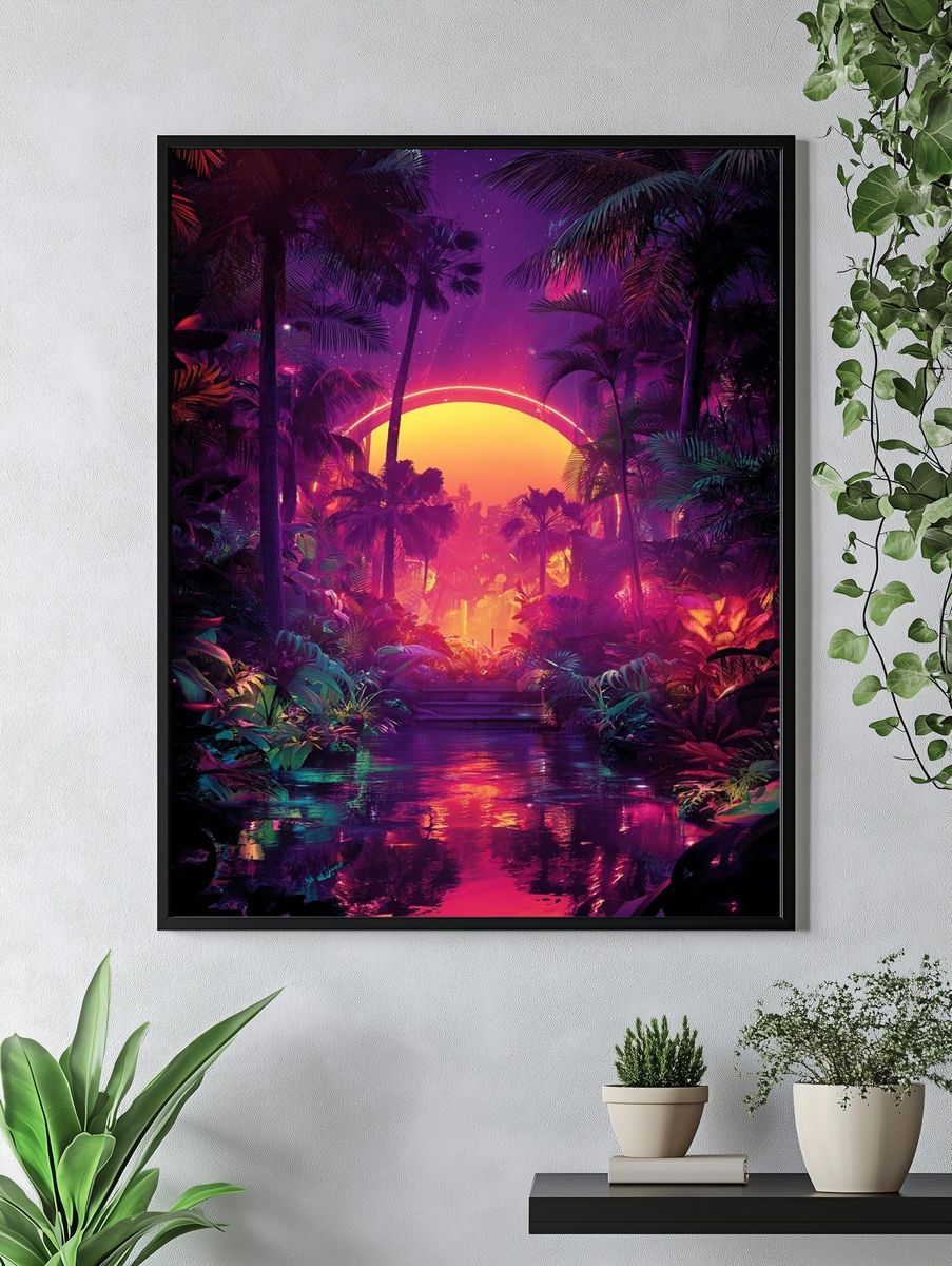 Neon Tropical Sunset Poster. — room view 4