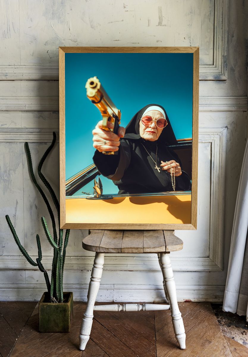 Nun with Gun Photography Poster. room preview
