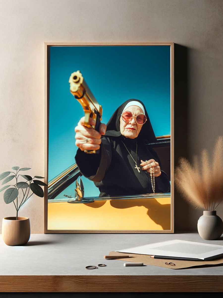 Nun with Gun Photography Poster. — room view 2