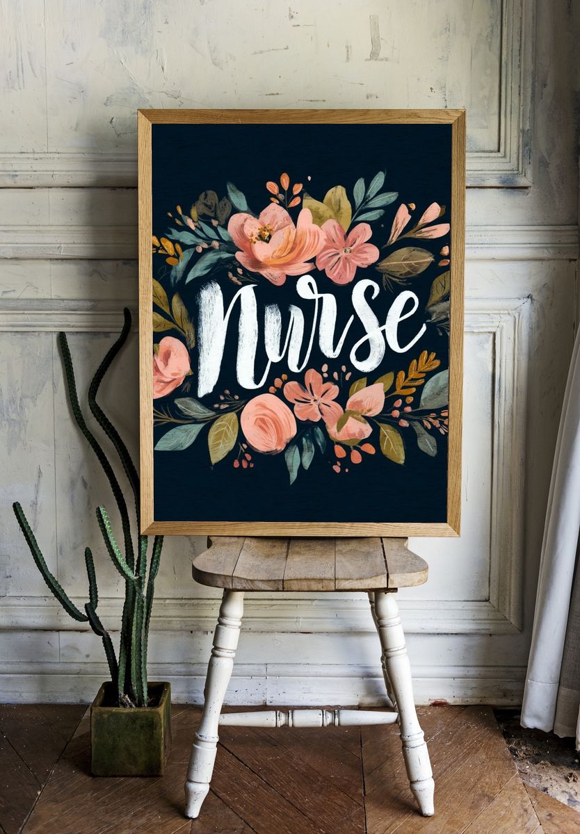 Nurse Floral Typography Poster. room preview