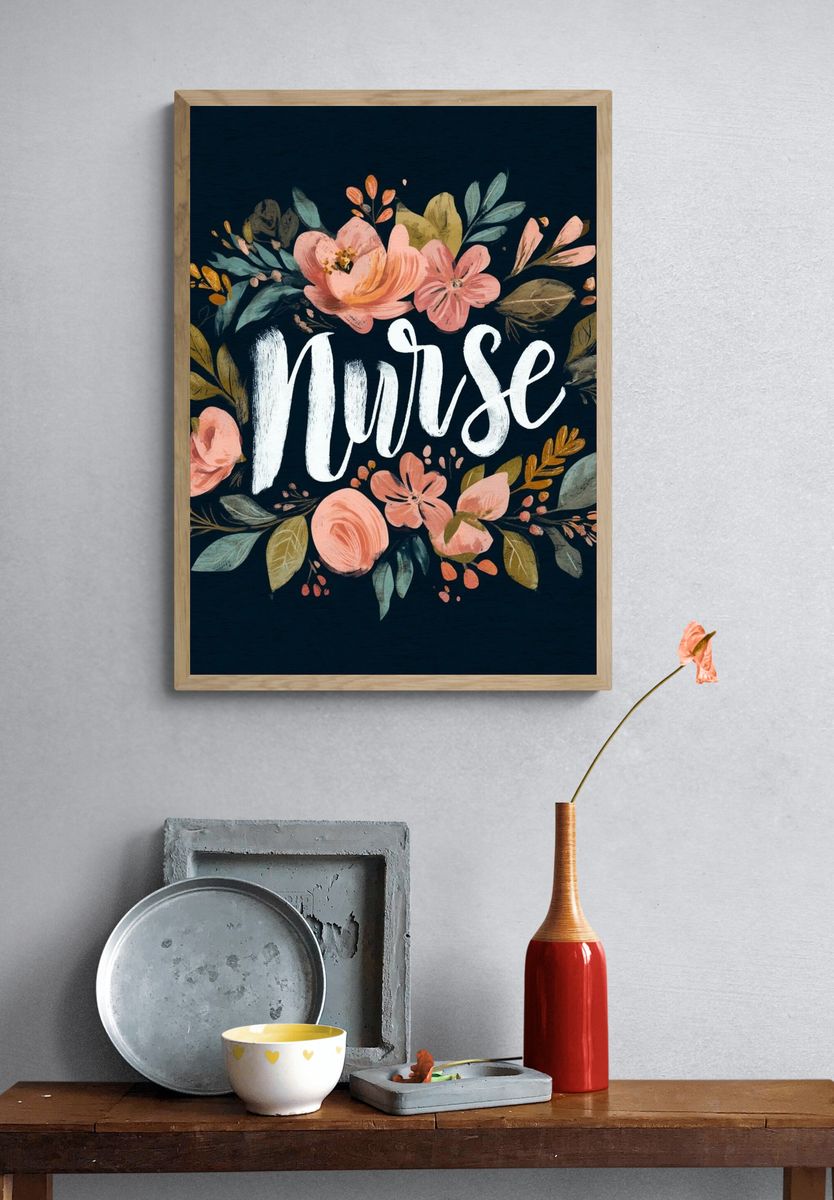 Nurse Floral Typography Poster. — room view 3