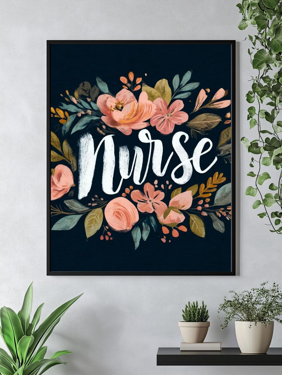 Nurse Floral Typography Poster. — room view 4