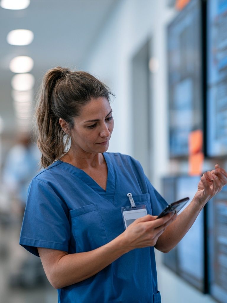Nurse in Hospital Corridor Photography Poster. poster detail