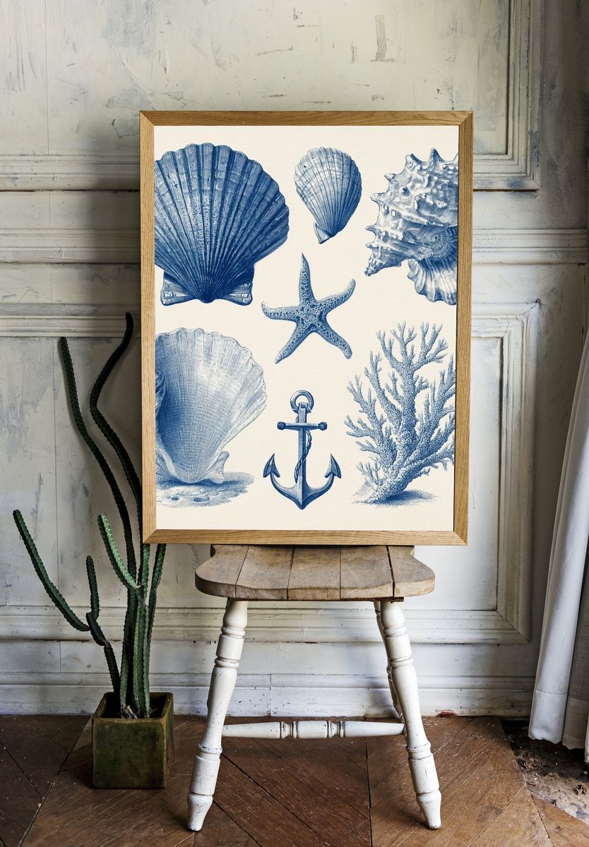 Nautical Shells and Anchor — Vintage Print room preview
