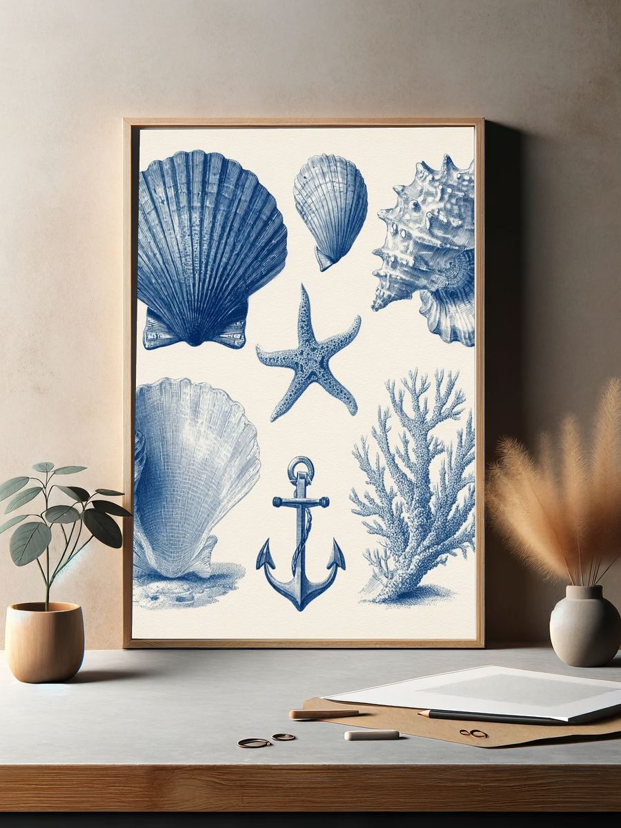 Nautical Shells and Anchor — Vintage Print. — room view 2