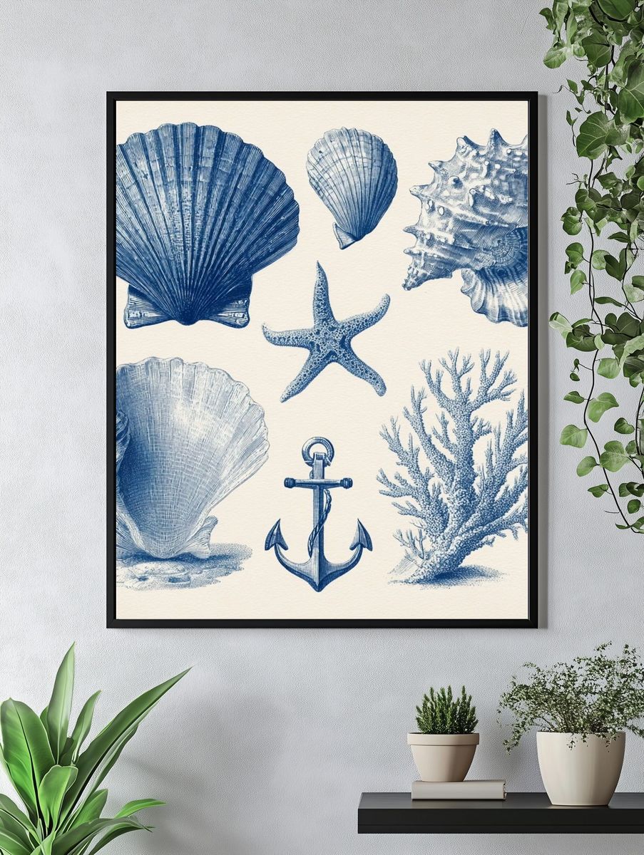 Nautical Shells and Anchor — Vintage Print. — room view 4