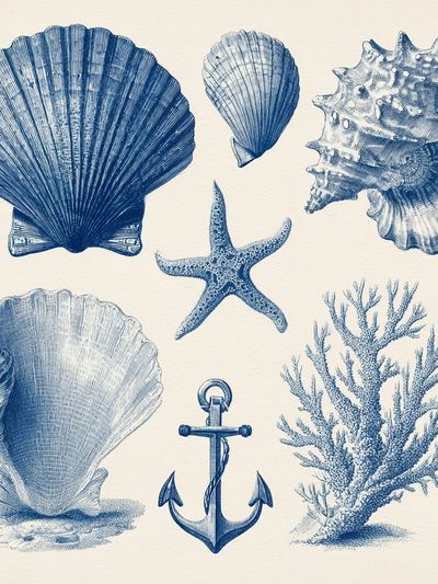 Nautical Shells and Anchor — Vintage Print