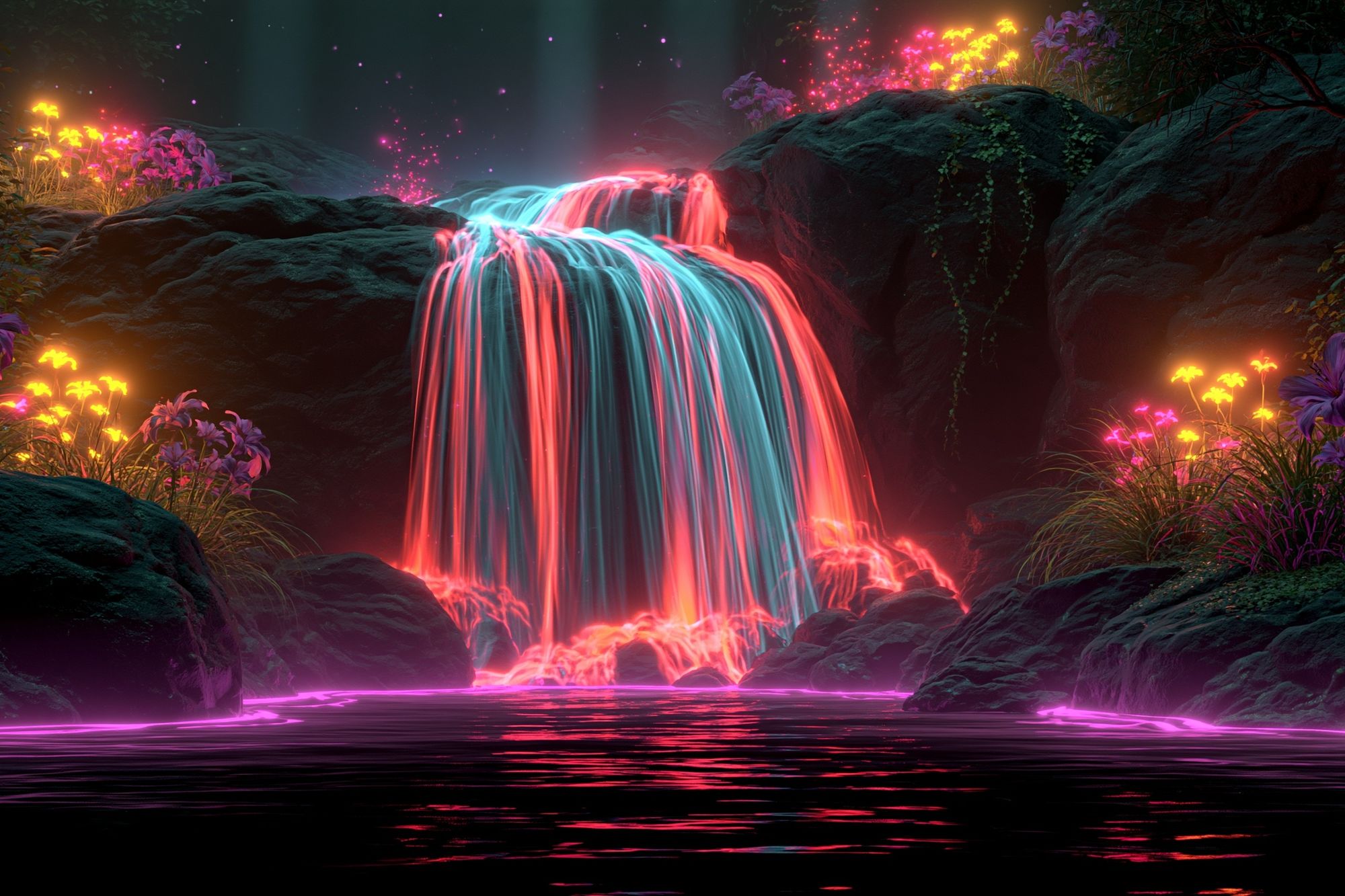 Neon Waterfall Fantasy Print. poster — nature art