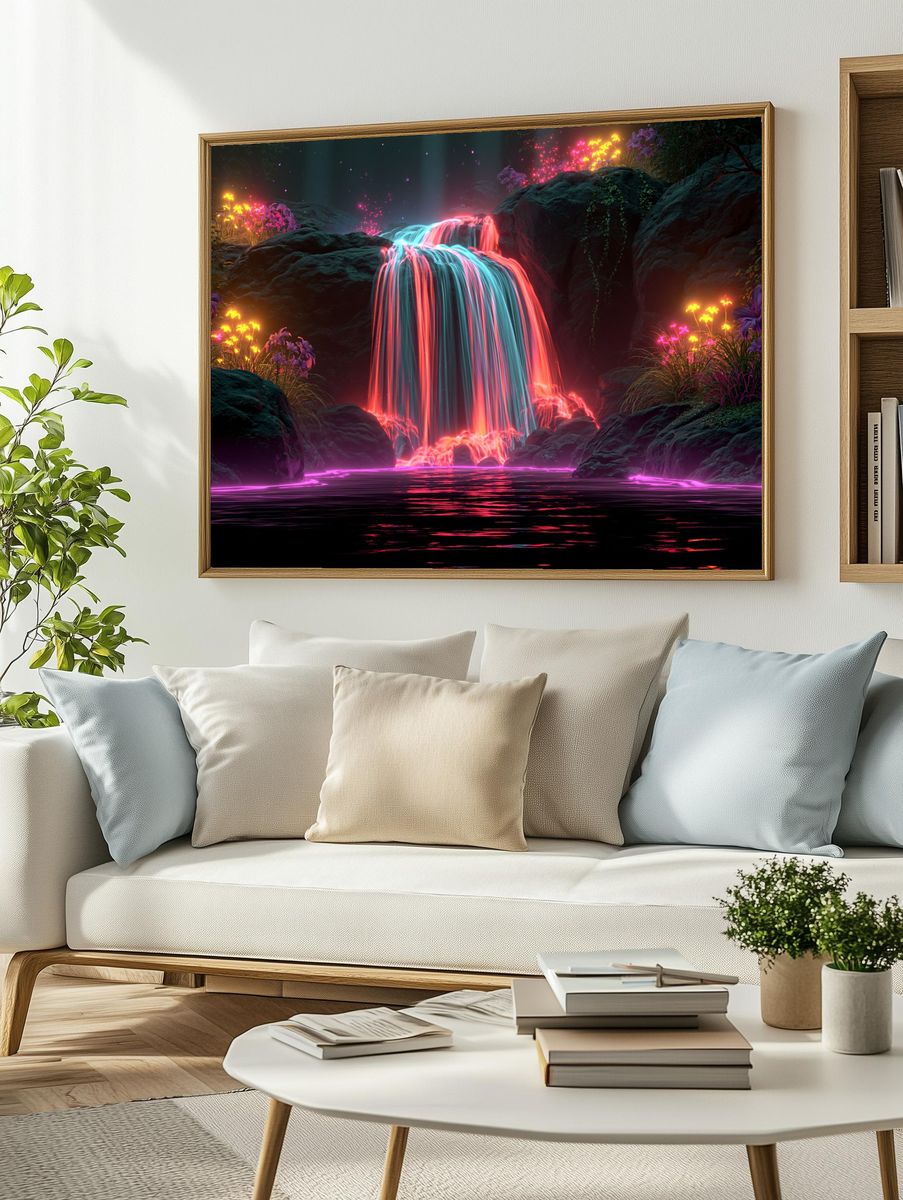 Neon Waterfall Fantasy Print. — room view 2