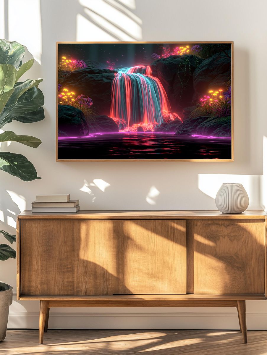 Neon Waterfall Fantasy Print. — room view 3