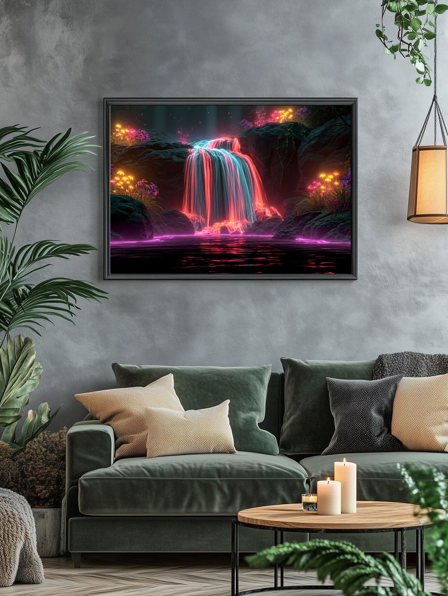 Neon Waterfall Fantasy Print. — room view 4