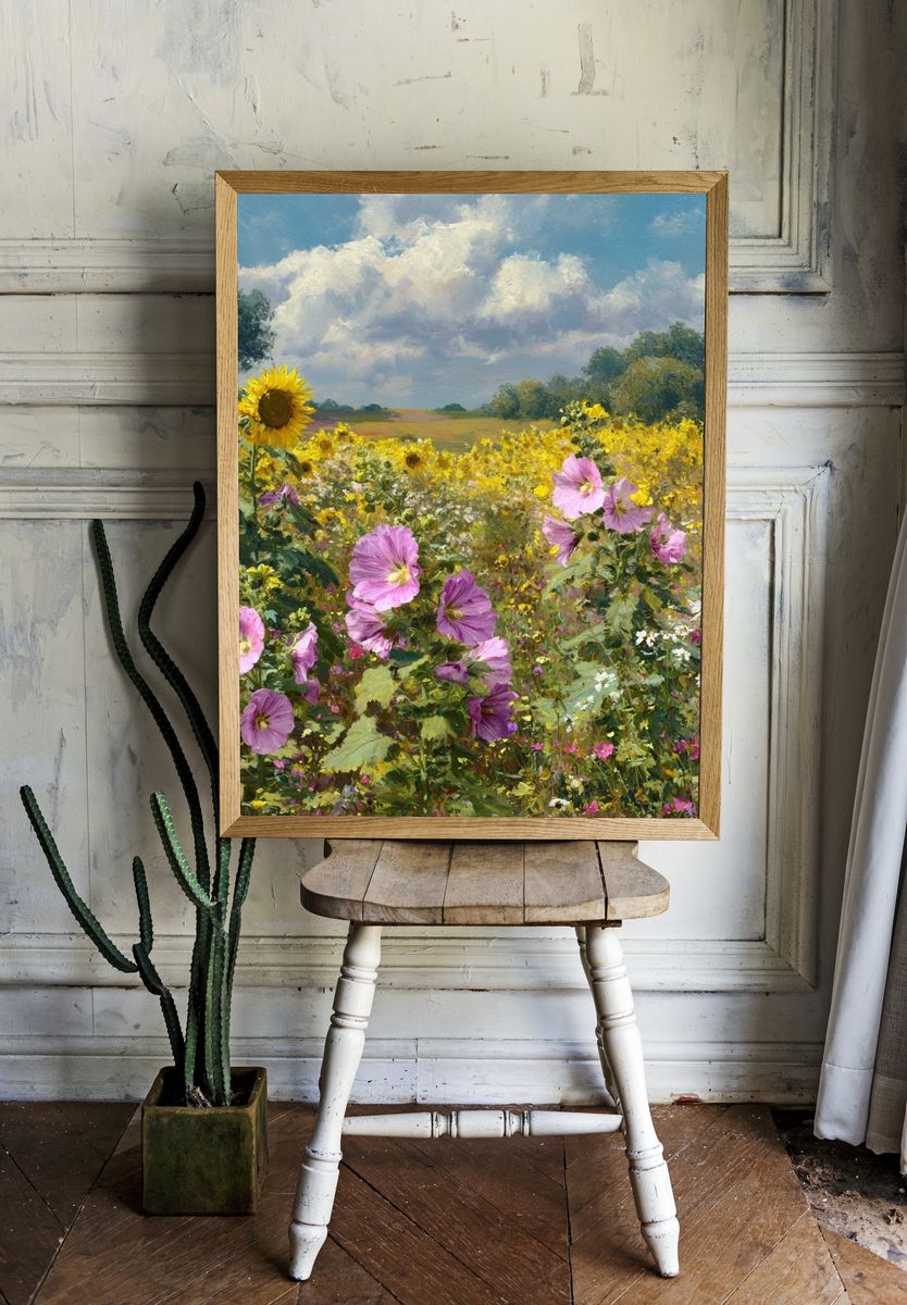 Sunflower and Wildflower Field — Fine Art Print. room preview