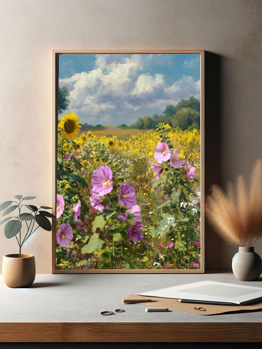 Sunflower and Wildflower Field — Fine Art Print. — room view 2