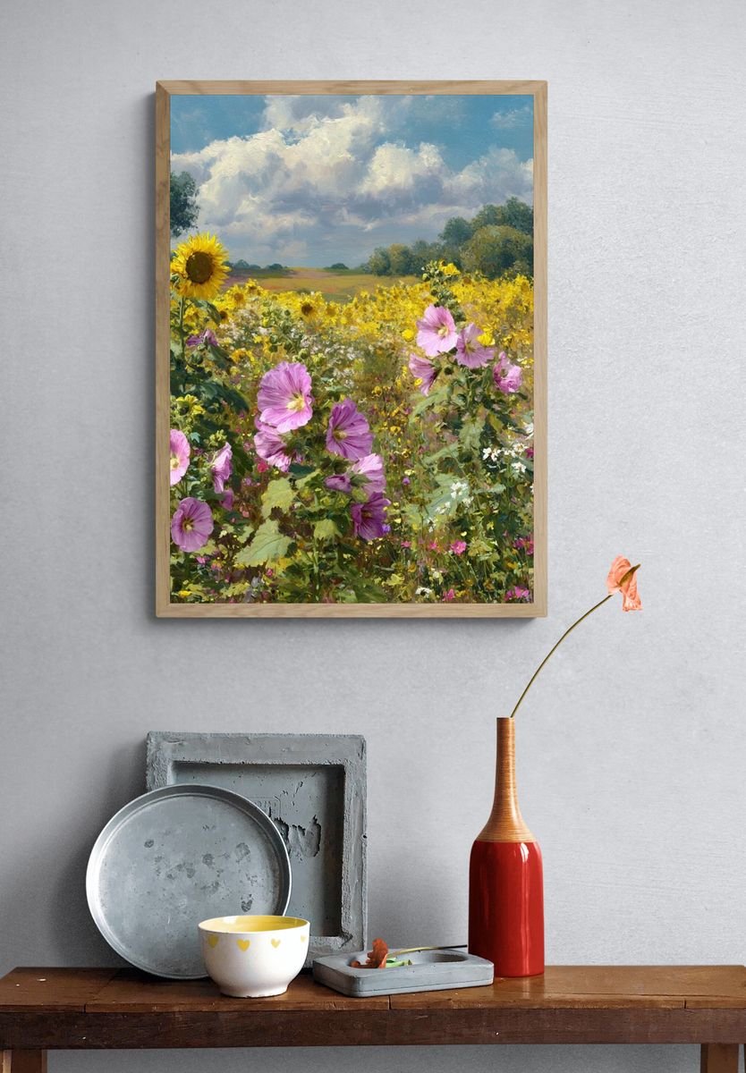 Sunflower and Wildflower Field — Fine Art Print. — room view 3