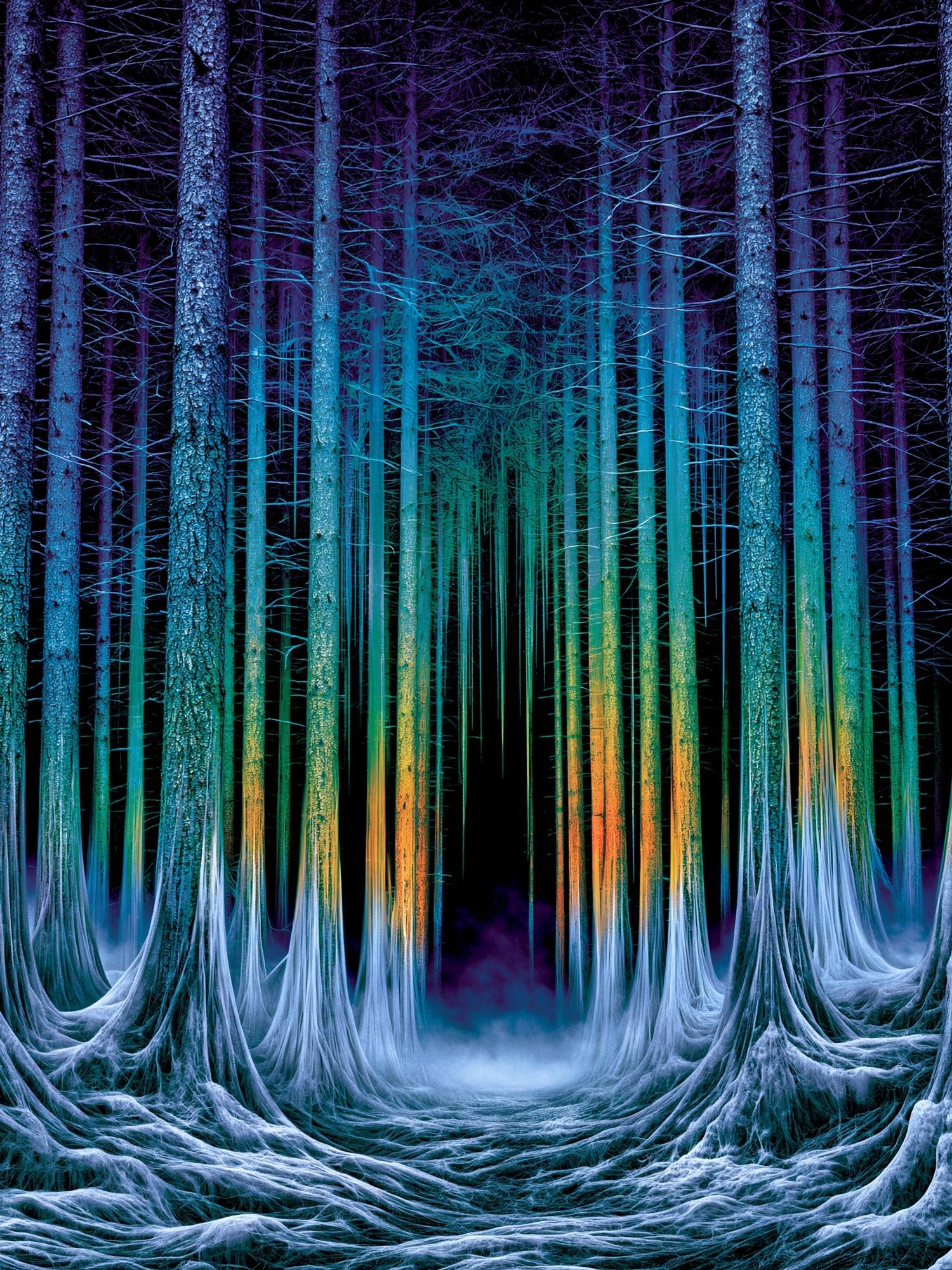 Neon Winter Forest Poster. poster — illustration art