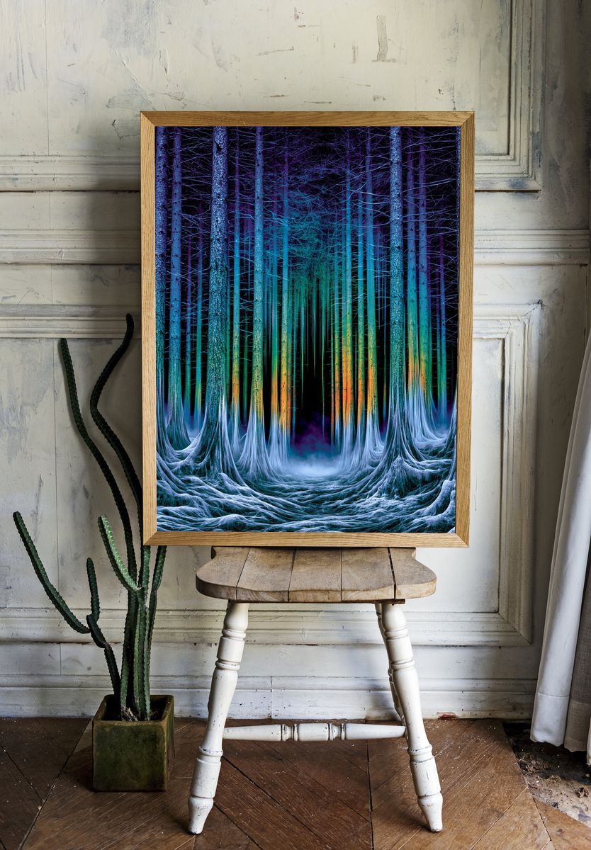 Neon Winter Forest Poster. room preview