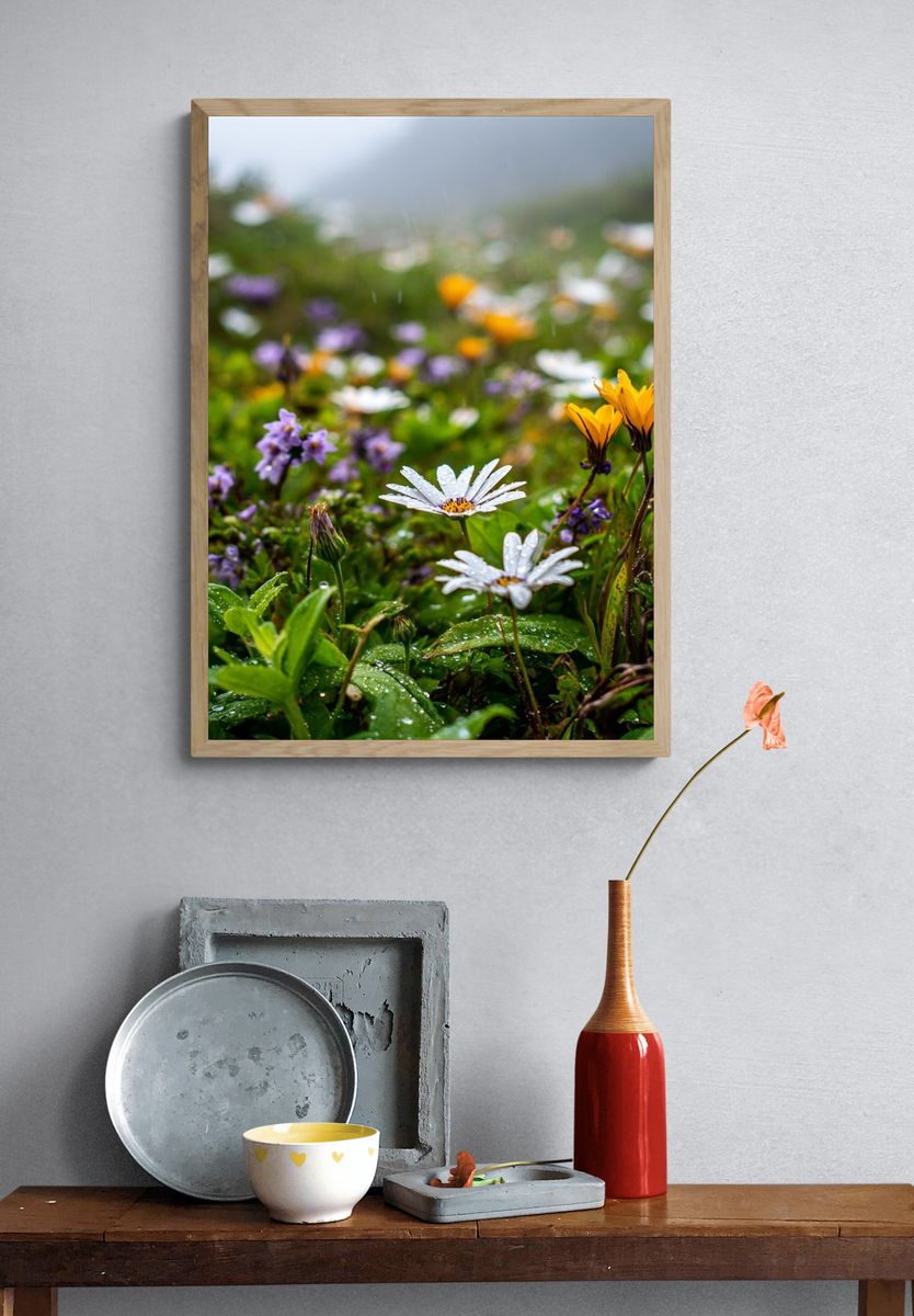 Dewy Wildflowers — Nature Print. — room view 3