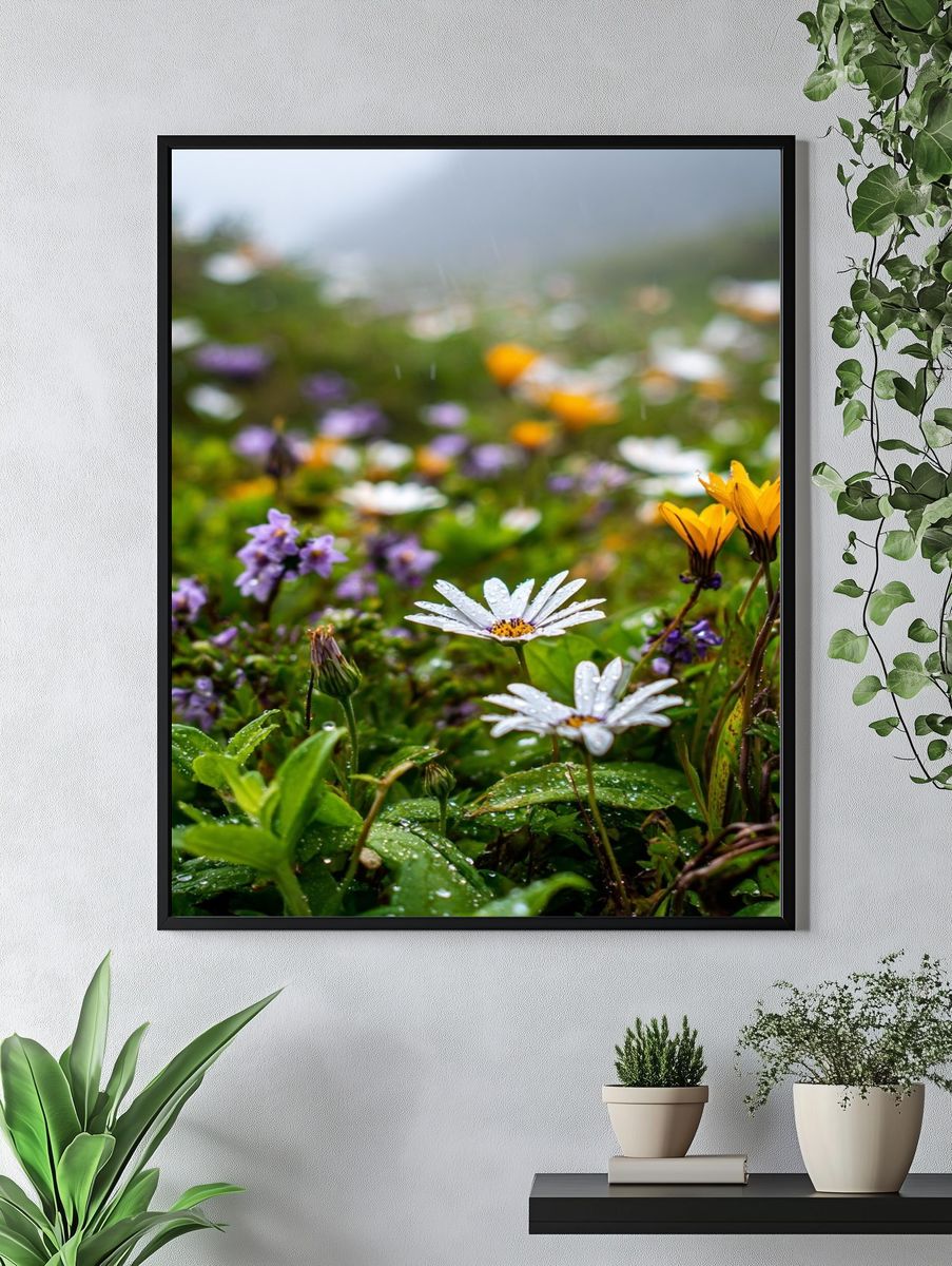 Dewy Wildflowers — Nature Print. — room view 4