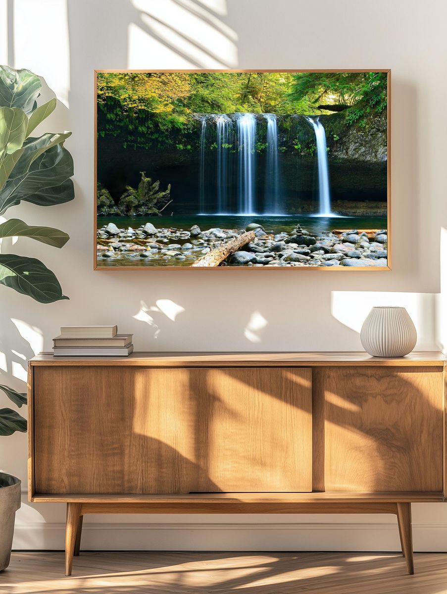 Serene Waterfall — Nature Print. — room view 3